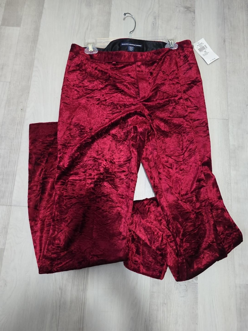 Ralph Lauren Sport Crushed Velvet Pants Red Burgundy Size 12 NWT